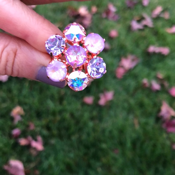 Aurora Borealis, Lavender + Rose Gold Crystal Flower Statement Cocktail Ring - Picture 2 of 8